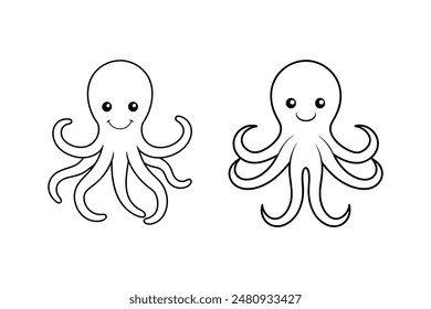 Ilustración vectorial simple de pulpo de arte de línea limpia