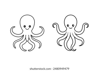 Ilustración vectorial simple de pulpo de arte de línea limpia