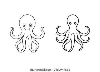 Ilustración vectorial simple de pulpo de arte de línea limpia