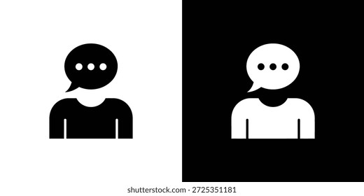 Arte lineal simple y limpio que muestra un avatar con una burbuja de discurso. Ilustra la comunicación, las discusiones y la interacción social en blanco y negro.