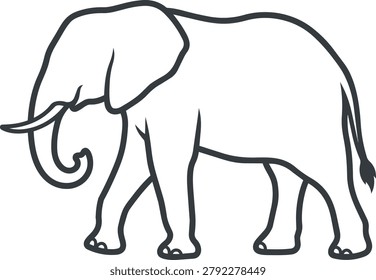 A simple, clean line drawing of an African elephant in profile, showcasing its distinctive large ears and tusks.