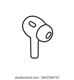 A simple, clean line drawing of an earbud, perfect for representing audio technology and wireless devices
