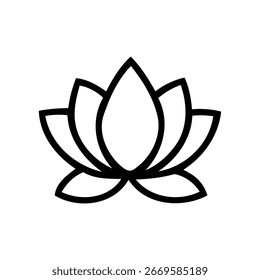 Un dibujo de línea simple y limpio de una flor de loto en un estilo de silueta llamativo. Perfecto para diseños minimalistas.