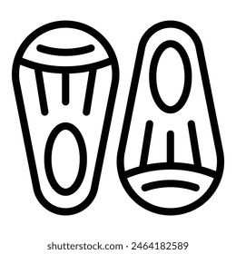 Simple, clean line drawing of a pair of flip flops, ideal for summerthemed designs