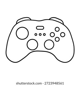 Video Un dibujo de línea simple y limpio de un controlador de juego. La ilustración presenta un contorno negro sobre un fondo blanco, mostrando los Botones, joysticks y la forma ergonómica del dispositivo.