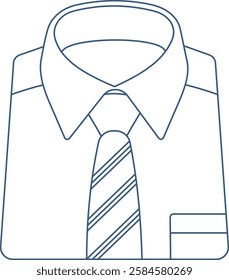 A simple, clean line icon of a neatly folded dress shirt with a tie. Perfect for fashion illustrations, infographics, or design projects.