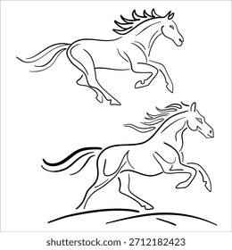 Simple clean lineart, coloring page for children: funny simple black and white concept horse