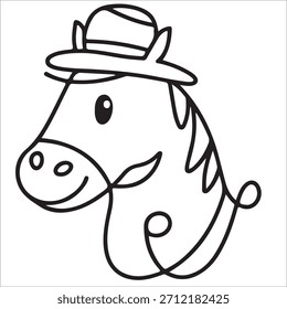Simple lineart limpio, página para colorear para niños: divertido simple caballo concepto blanco y negro