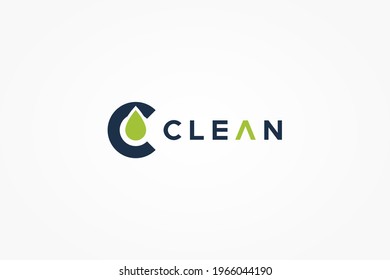 Simple Clean Logo. Blue Circle Shape Initial Letter C with Green Waterdrop Combination isolated on White Background. Usable for Nature and Branding Logos. Flat Vector Logo Design Template Element.