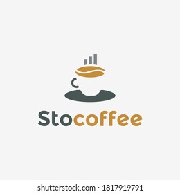 Simple, clean logo design with chart graph and coffee glass or bean concept idea. unique vector icon illustration inspiration. stock and graphic style logos