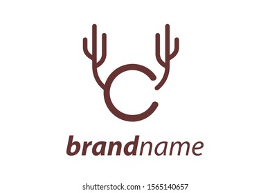 Simple and Clean logo design deer combination with letter C in brown color.