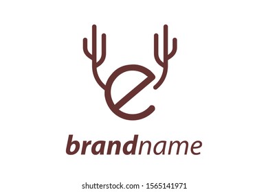 Simple and Clean logo design deer combination with letter E in brown color.