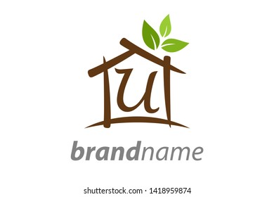 Simple Clean logo design House combine with initial U