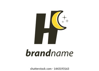Simple Clean logo design initial letter H combine with moon.