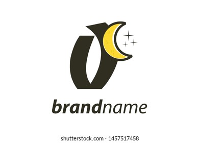 Simple Clean logo design initial letter O combine with moon.