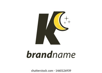 Simple Clean logo design initial letter K combine with moon.