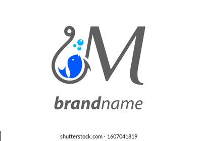 Simple and Clean logo design Initial M combine with hook and fish.