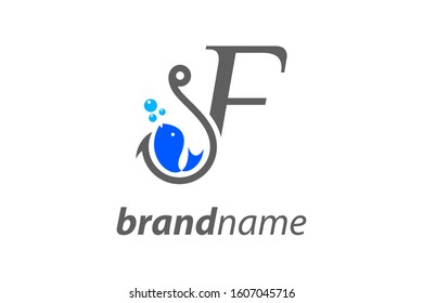 Simple and Clean logo design Initial F combine with hook and fish.