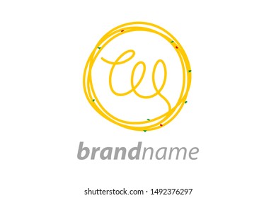 Simple and Clean logo design noodle. Combining initial W in circle noodle.