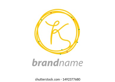 Simple and Clean logo design noodle. Combining initial K in circle noodle.