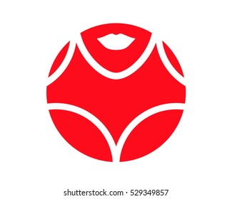 A simple clean logotype showing female lips and bra. The Logo could be a trademark for a women's underwear company or a beauty products company.