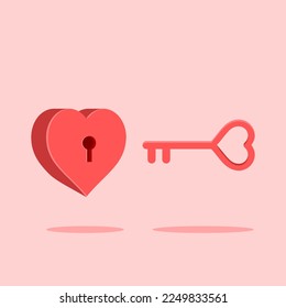 Simple And Clean Love Heart Key Vector Icon Illustration