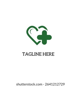 Simple and clean medical logo featuring a green heart and cross. Perfect for clinics, pharmacies, health organizations, and wellness-related businesses or services