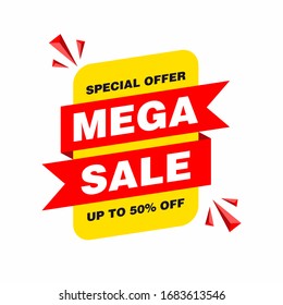 Simple Clean Mega Sale Callout Sign Banner with Red and Yellow Color Design, Discount Offer Banner Template Vector for advertising, social media, web banner