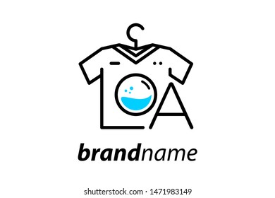 Simple, Clean and memorable logo design Laundry, combining Washing Machine, Clothes, Hanger and Letter A.