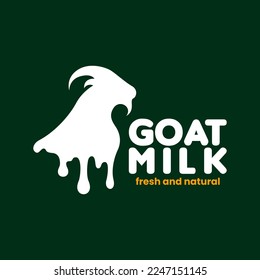 simple clean minimalist combination silhouette of sheep lamb goat head horns with fresh natural milk liquid oil drop splash symbol mascot icon character suitable for dairy and milk farm logo design
