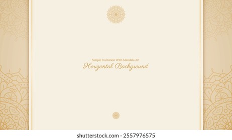 Simple Clean Minimalist Cream Horizontal Invitation Background with Elegant Floral Mandala And Luxury Gold Accents