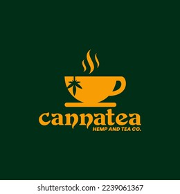 simple, limpio, minimalista elegante y lujosa combinación de café té humo de taza con cannabis apto para casa de té verde artesanal, cafetería o extracción natural orgánica diseño de logo de bebida herbal===