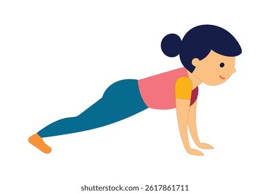 Simple and clean minimalist vector art of a girl performing pushups. Ideal for fitness, workout, and health-related designs. Isolated on a white background for flexible use.