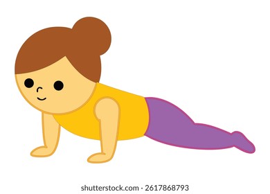 Simple and clean minimalist vector art of a girl doing pushups. Ideal for fitness, workout, and health-themed designs. Isolated on a white background for versatile usage.