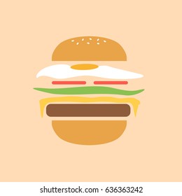 simple clean modern burger or cheeseburger menu Ingredients set emblem vector flat design style. tasty hamburger cartoon info graphic isolated with Fried egg & cheese