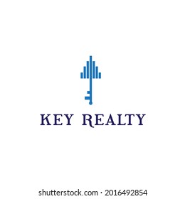 simple, clean, modern logo with key, building or city. vector icon illustration inspiration. realty company
