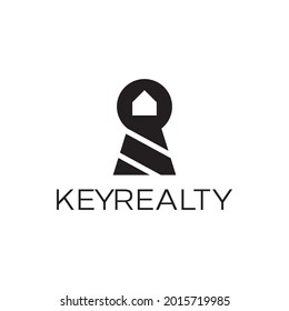 simple, clean, modern logo with keyhole, home or house also looks like lighthouse. vector icon illustration inspiration