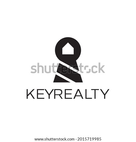 simple, clean, modern logo with keyhole, home or house also looks like lighthouse. vector icon illustration inspiration