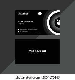 Simple Clean Modern And Professional Photography Business Card Design. Photographer Visiting Card Design. Camera Lens Photo Studio Business Card Design.
