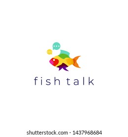 Simple, clean, modern, unique and fun logo design illustration inspiration with overlapping transparent design. Bubble chat and fish