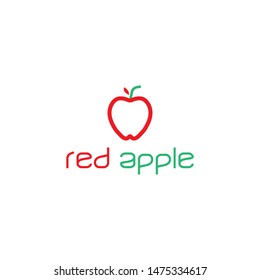 simple and clean mono line logo design vector icon illustration isnpiration with red apple
