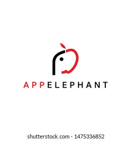 simple and clean mono line logo design vector icon illustration inspiration with red apple and leaf forming elephant head