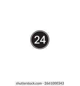 Un simple y limpio número 24 en un círculo negro. Ideal para Diseño gráfico, Diseño web o cualquier otro proyecto que necesite un ícono de número simple y limpio.