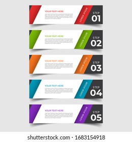 Simple clean number banners template with place for your data. Modern graphic design with 5 steps for diagram, graph, chart, info graphic, website layout, workflow, annual report, web design. EPS 10.