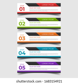Simple clean number banners template with place for your data. Modern graphic design with 5 steps for diagram, graph, chart, info graphic, website layout, workflow, annual report, web design. EPS 10.