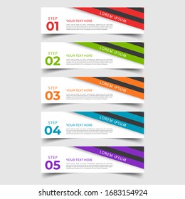 Simple clean number banners template with place for your data. Modern graphic design with 5 steps for diagram, graph, chart, info graphic, website layout, workflow, annual report, web design. EPS 10.