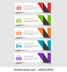 Simple clean number banners template with place for your data. Modern graphic design with 5 steps for diagram, graph, chart, info graphic, website layout, workflow, annual report, web design. EPS 10.