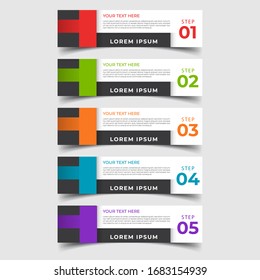 Einfache Vorlage für saubere Zahlenbanner mit Platz für Ihre Daten. Modernes Grafikdesign mit 5 Schritten für Diagramm, Grafik, Diagramm, Infografik, Website-Layout, Workflow, Jahresbericht, Web-Design. EPS10.