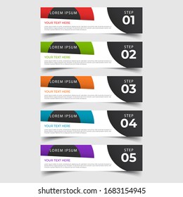 Simple clean number banners template with place for your data. Modern graphic design with 5 steps for diagram, graph, chart, info graphic, website layout, workflow, annual report, web design. EPS 10.