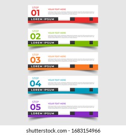 Simple clean number banners template with place for your data. Modern graphic design with 5 steps for diagram, graph, chart, info graphic, website layout, workflow, annual report, web design. EPS 10.